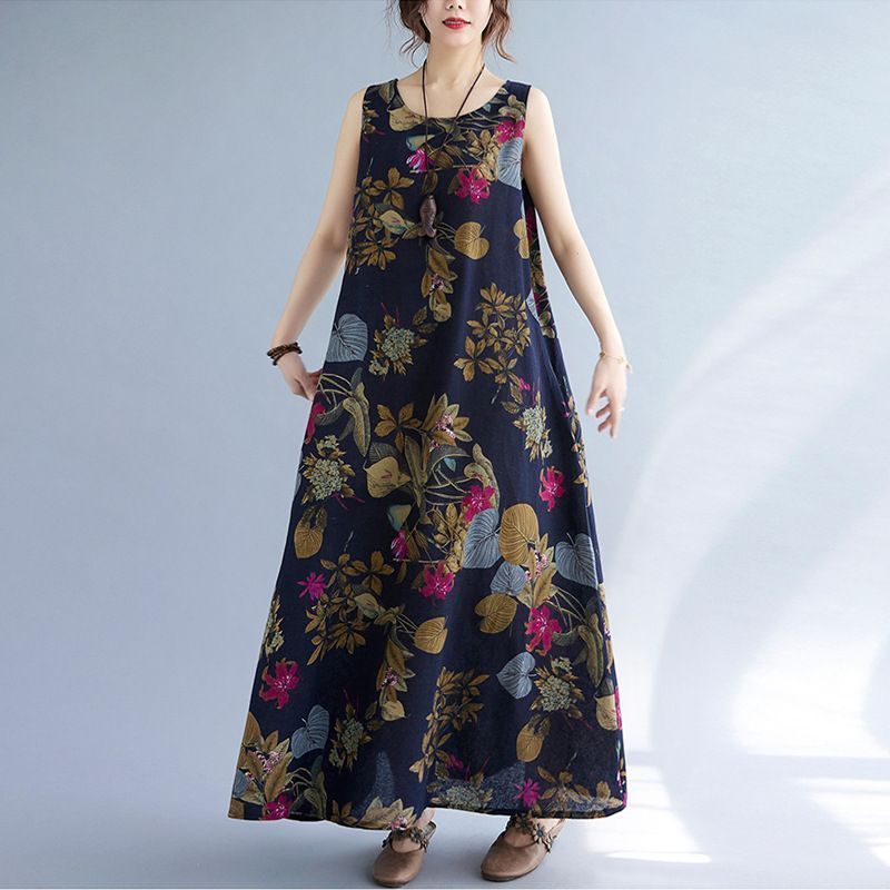 ワンピース ロングワンピース レディース 花柄 綿麻 aライン