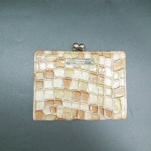 Θ CLAIRE ステンドグラス風 がま口財布 ベージュ系 レディース E 1502180046933