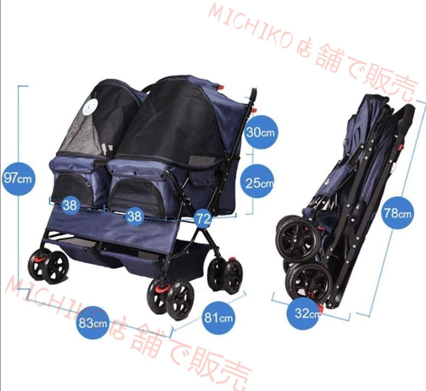 ダブル犬ベビーカーペットベビーカーのレインカバーマックスロード60キロでペット＆猫ブラックパープル用の大型犬ベビーカー徒歩圏内折りたたみトラベルキャリッジ