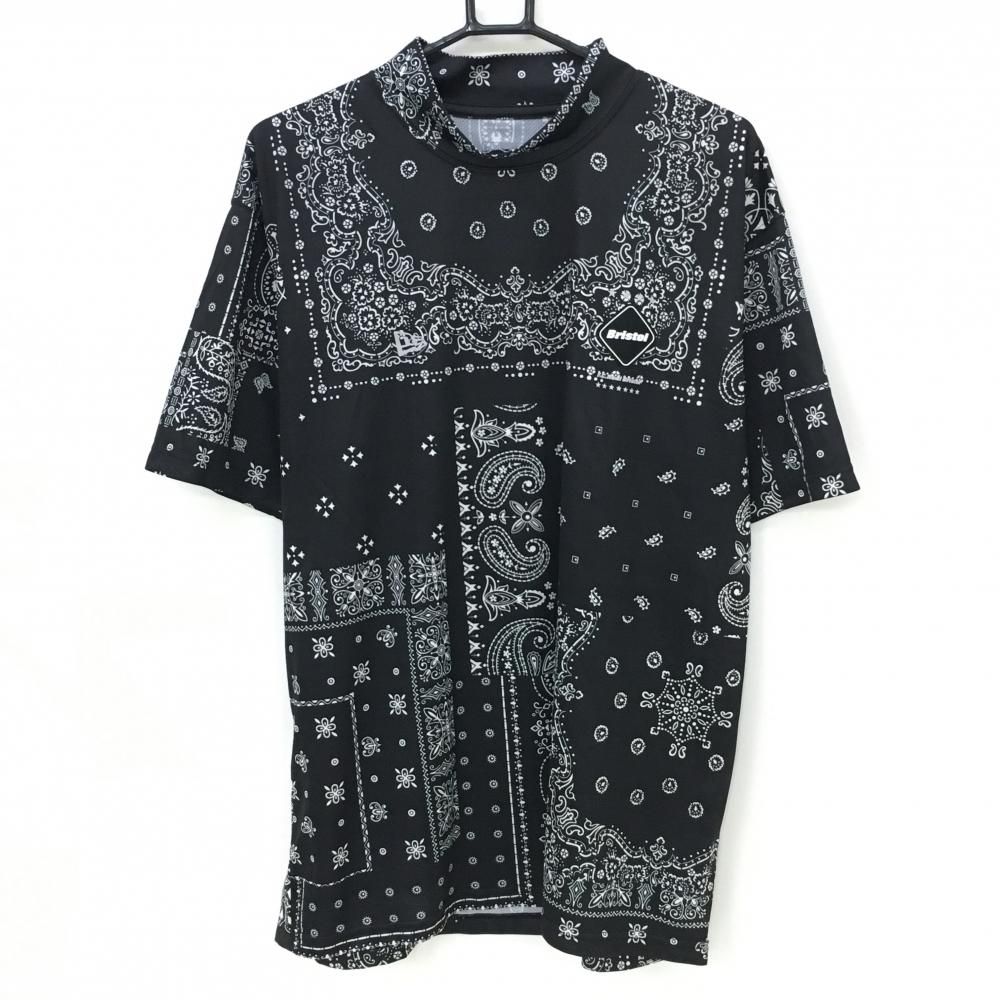 ニューエラ×F.C.Real Bristol 半袖ハイネックシャツ 黒×白 総柄 メンズ XXLARGE ゴルフウェア New Era