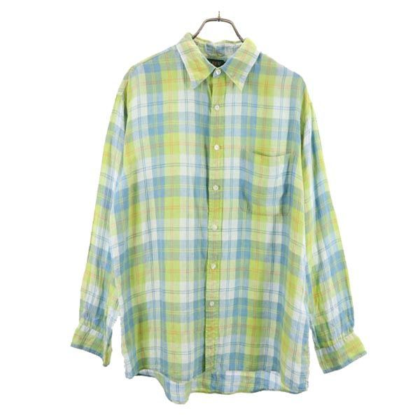 ジェイクルー 90s 巨人タグ チェック柄 長袖 シャツ M グリーン系 J.CREW メンズ 古着 【231121】