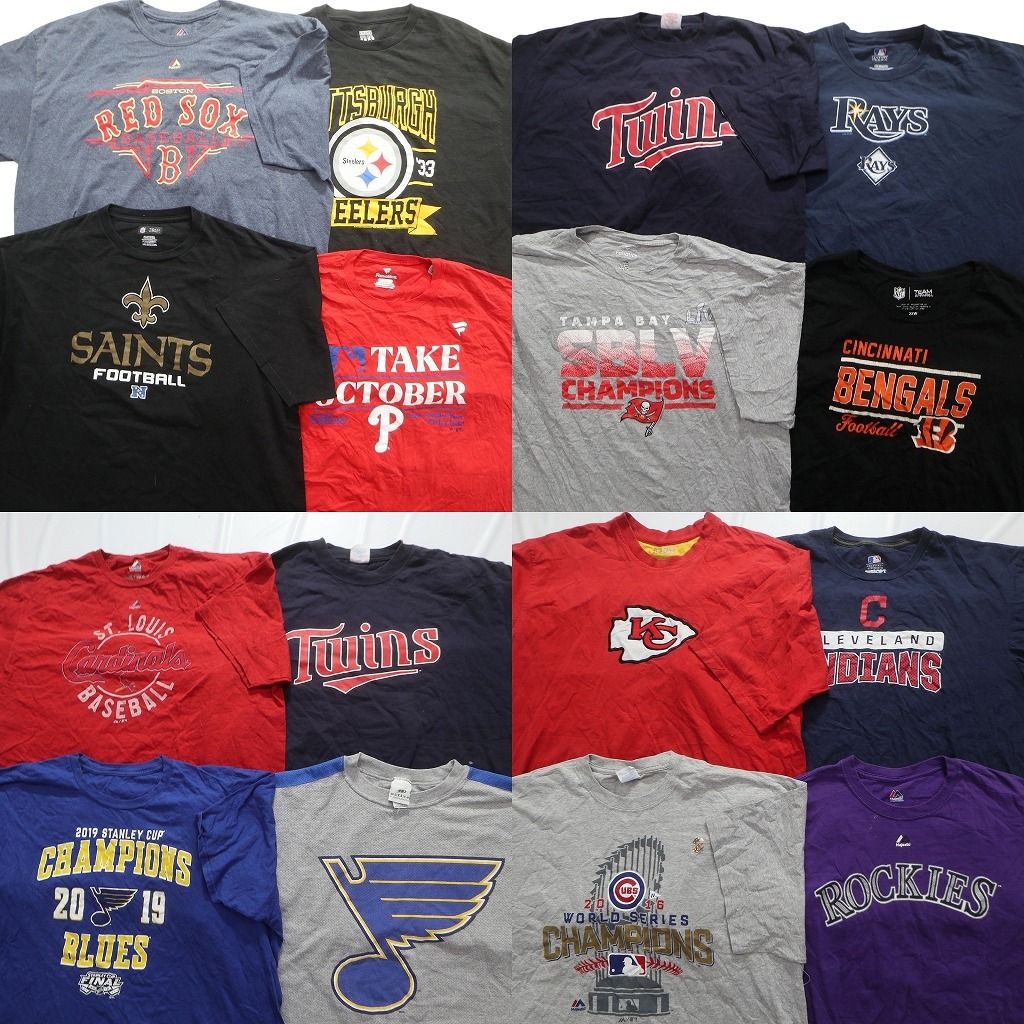 古着卸 まとめ売り プロチーム 半袖Tシャツ 16枚セット (メンズ 2XL ) MLB NFL NHL ベンガルズ ブルース チーフス カブス 中古 古着 NA1062