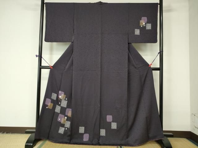 付け下げ 刺繍 金彩 サンドグレイ色 正絹 反物 反物】正絹 刺繍柄 付け下げ（薄ブルーグレー系） 0007-01901