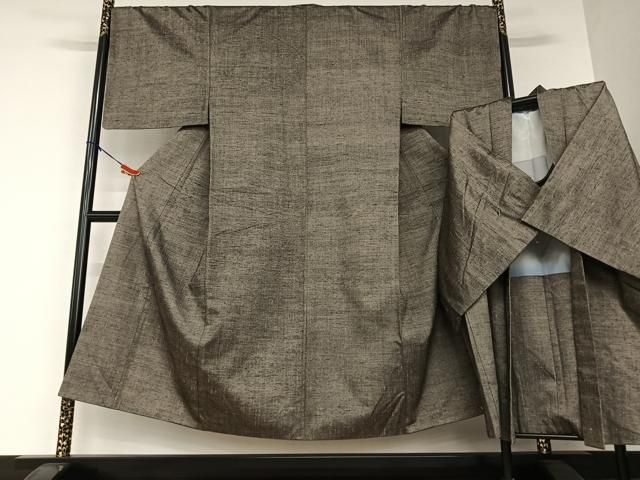 平和屋着物●男性 紬 アンサンブル 色無地 涅色 正絹 AAAV7222zg