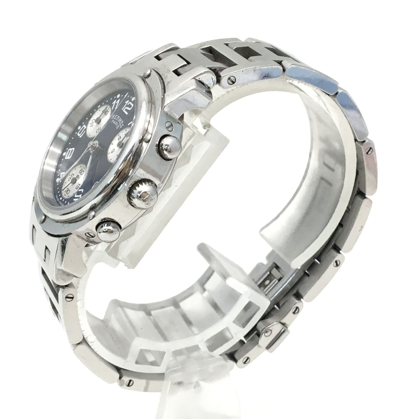 エルメス クリッパー CL1.310 腕時計 クロノグラフ ネイビー文字盤