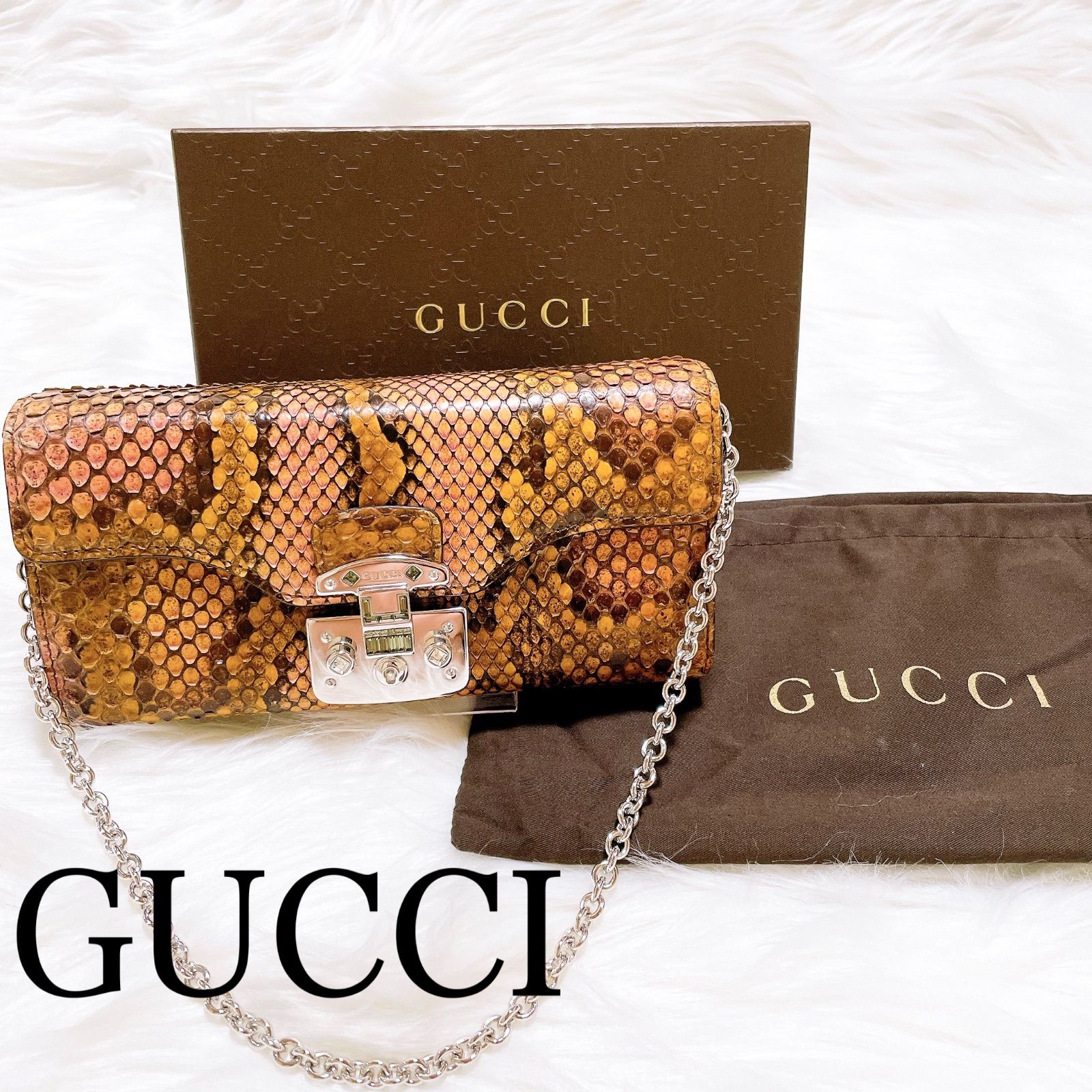 極美品✨ グッチ レディロック チェーンウォレット パイソン ショルダー 金具 極美品✨ グッチ レディロック チェーンウォレット パイソン
