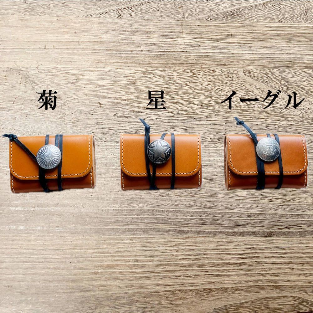 栃木レザー・三つ折り財布 コンチョ付き コンパクトウォレット