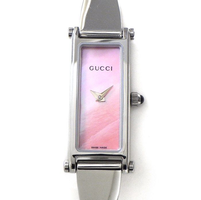 グッチ GUCCI 腕時計 バングルウォッチ 1500L レクタンギュラー ピンクシェル文字盤 SS クオーツアナログ 箱 保付き