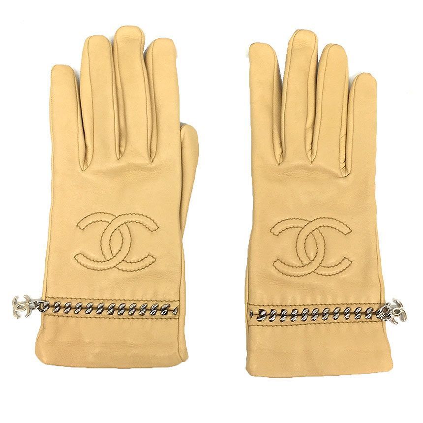 CHANEL シャネル　レザー手袋　ココマーク　ベージュ シャネル CHANEL レザー 手袋 ココマーク チェーン ベージュ