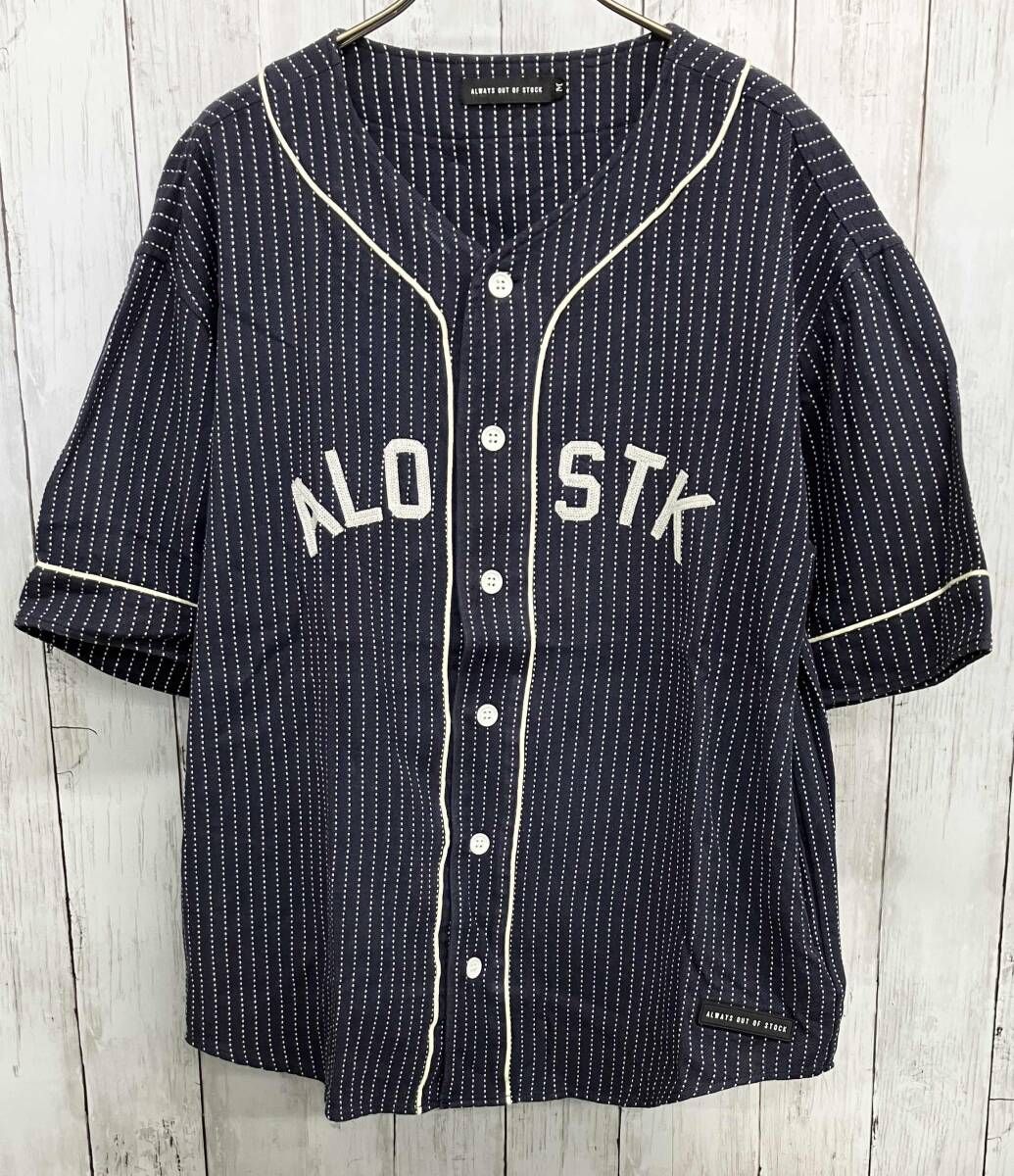ALWAYS OUT OF STOCK ALOSTK ベースボールシャツ オールウェイズアウトオブストック ネイビー 半袖シャツ サイズM