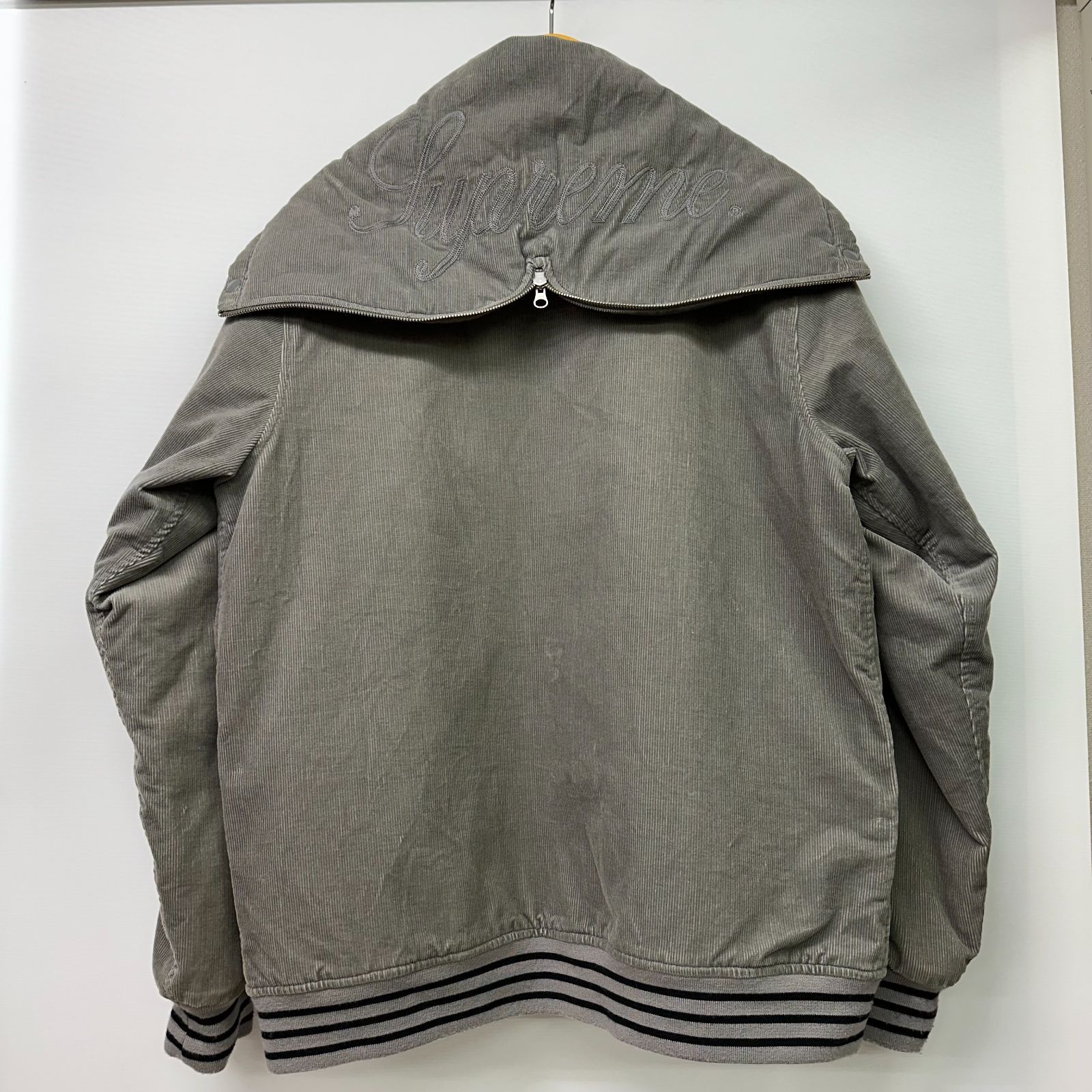 Supreme シュプリーム コーデュロイ スタジャン ジップ フード グレー