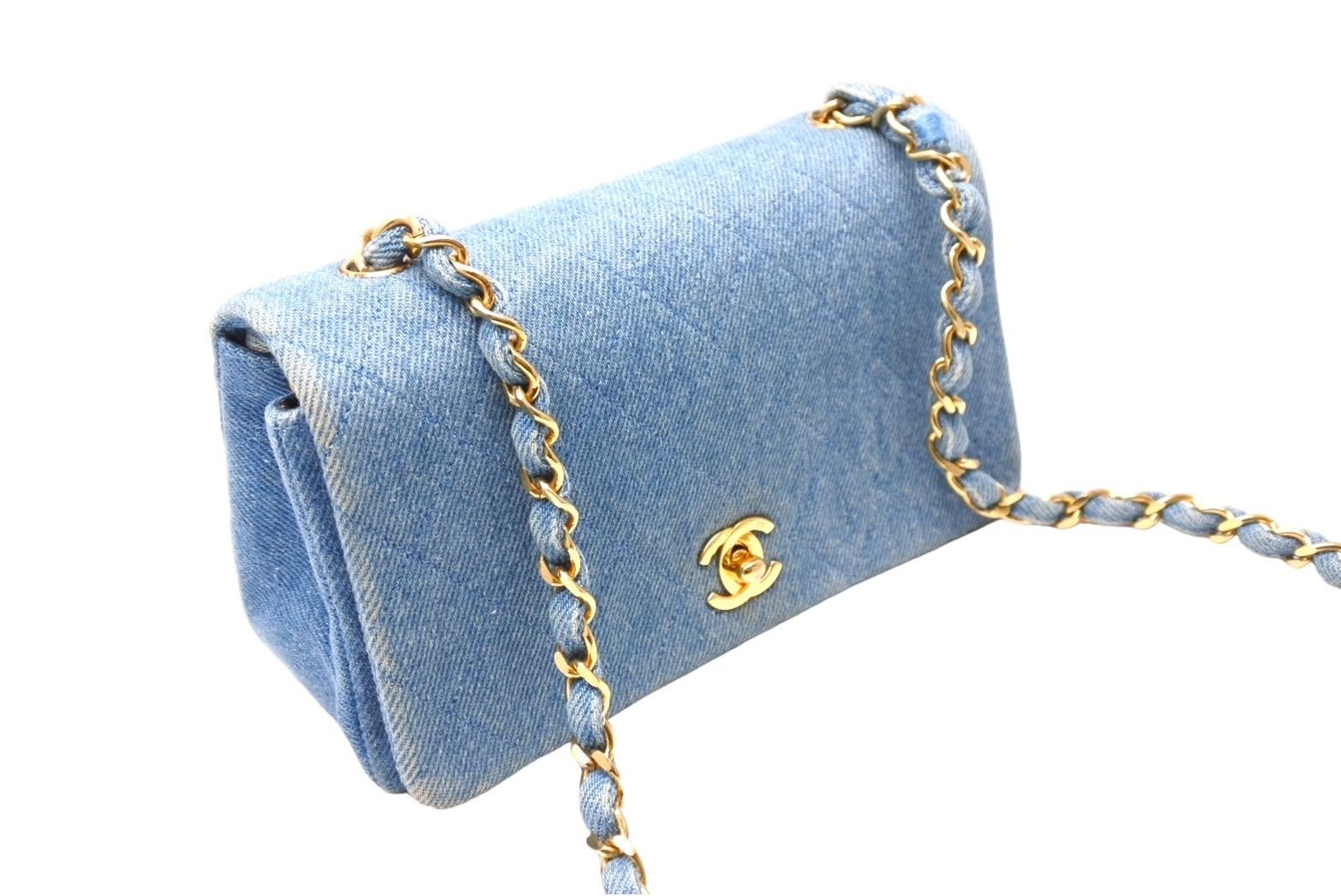 VINTAGE シャネル スマホバッグ デニム CHANEL シャネル デニム チェーン ミニ ショルダーバッグ ブルー