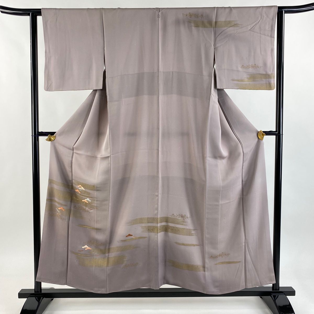 訪問着 身丈155cm 裄丈61.5cm S 袷 笠松 霞 刺繍 金彩 灰紫 正絹 秀品 一つ紋