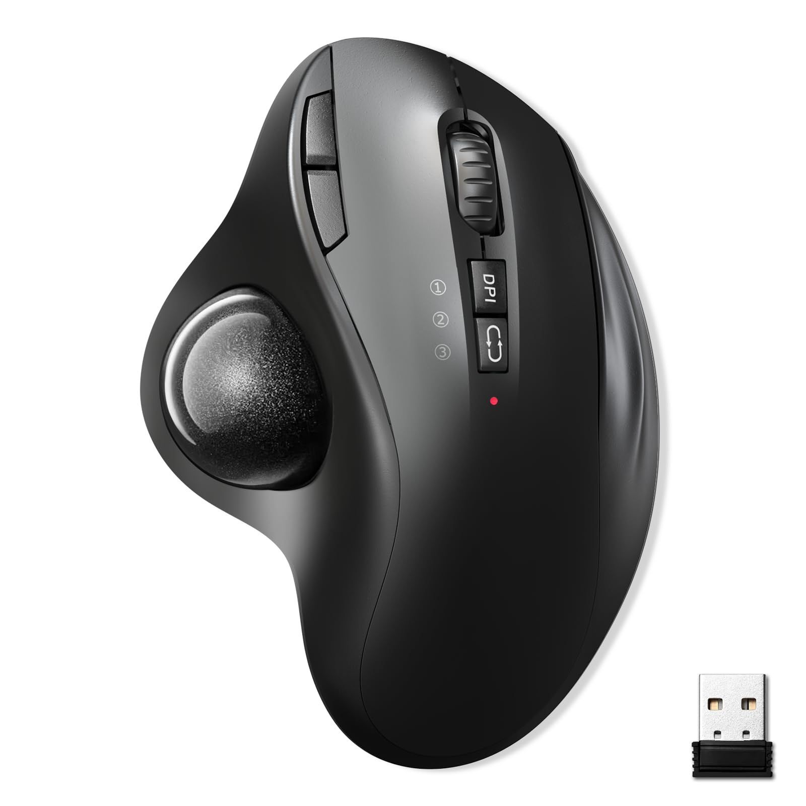 【数量限定】親指操作 レシーバー付属 トラックボールマウス 7ボタン エルゴノミック 静音タイプ マウス 進む戻るボタン Bluetooth 大容量バッテリー搭載 WindowsMaciOSAndroidなど対応 Type-C充電 3台