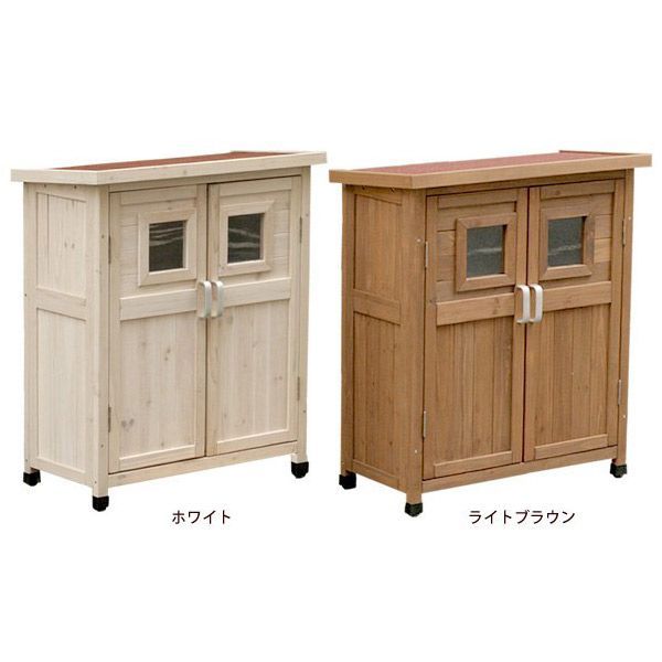 物置 木製物置 屋外用 天然木材 ベランダ薄型収納庫920 SPG-002 ホワイト|ライトブラウン ガーデニンググッズ ガーデンファニチャー