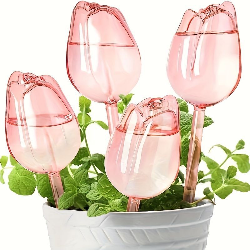 給水ボール 4点セット 植物 水やり 170ml 大容量 花 モチーフ チューリップ 長持ち 滴下 屋外 屋内 ガーデン アイテム ガーデニング 用品 プランター 鉢植え ガラス