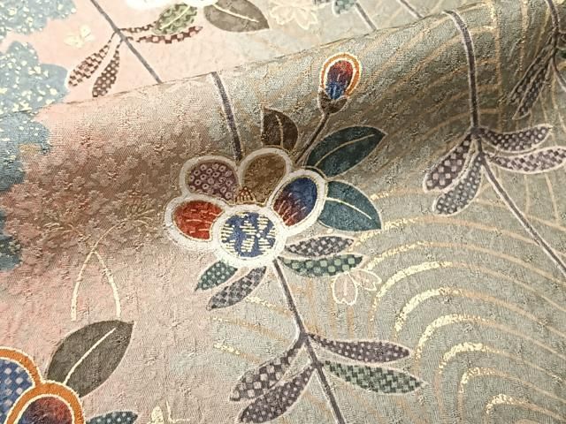 平和屋着物▽上質な小紋 単衣 扇面草花文 暈し染め 金彩