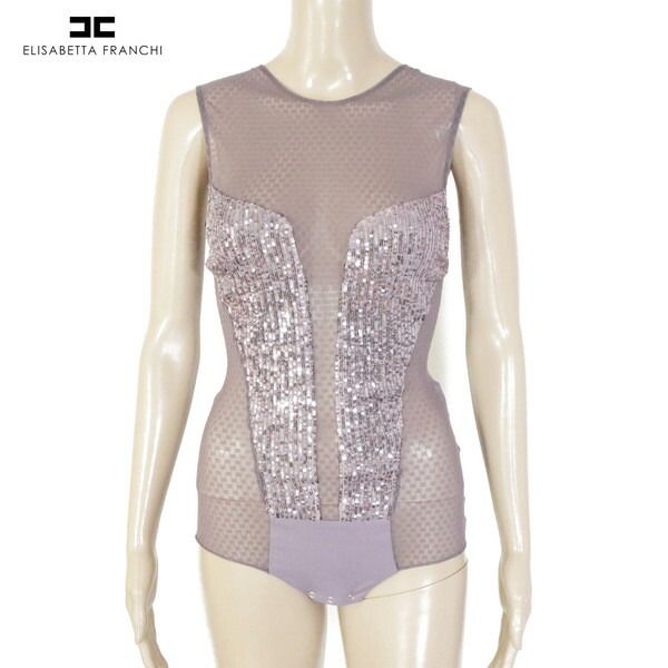 80 OFF エリザベッタフランキ ELISABETTA FRANCHI トップス 40 ECS1277 S Mサイズ ラベンダー レディース ノースリーブトップス スパンコール ロンパース型 イタリア製