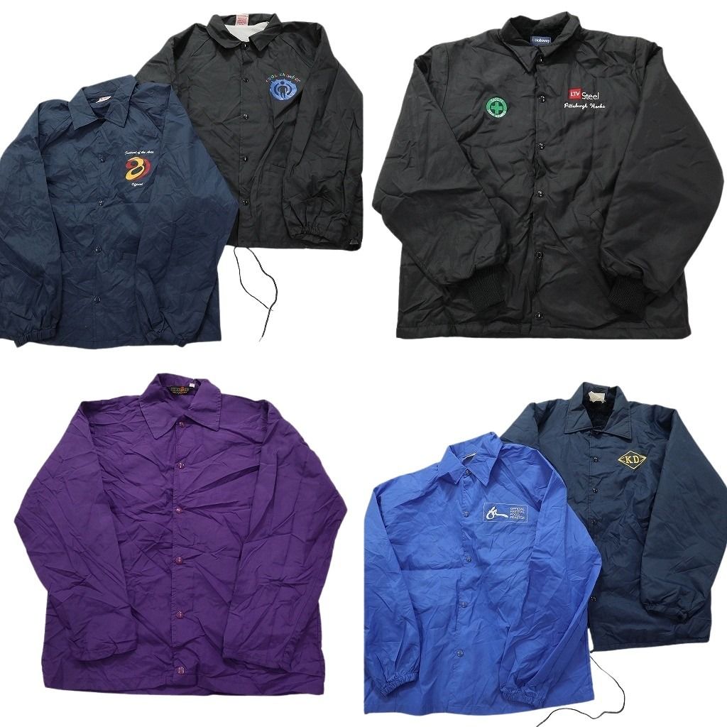 古着卸 まとめ売り USA製 ナイロンコーチ ジャケット 6枚セット (メンズ L /XL ) スナップボタン ドローコード 中古 古着 MY2555