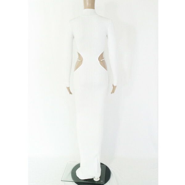 80 OFF エリザベッタフランキ ELISABETTA FRANCHI ワンピース 40 EOP1691 S Mサイズ ホワイト レディース ロング丈ワンピース 長袖 細リブ編み ウエスト見せ