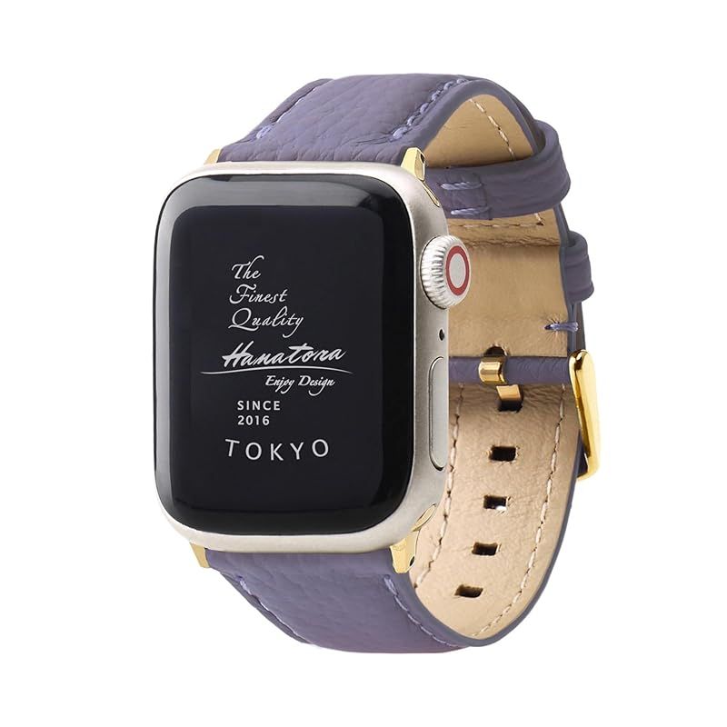 HANATORA アップルウォッチ用バンド AppleWatch互換性 バンド コンパチブル 49mm 45mm 44mm 42mm 本革 シュリンクレザー メンズ レディース パープル ゴールド AWBGZ01-L-Purple-GO プレゼント人気 ギフト