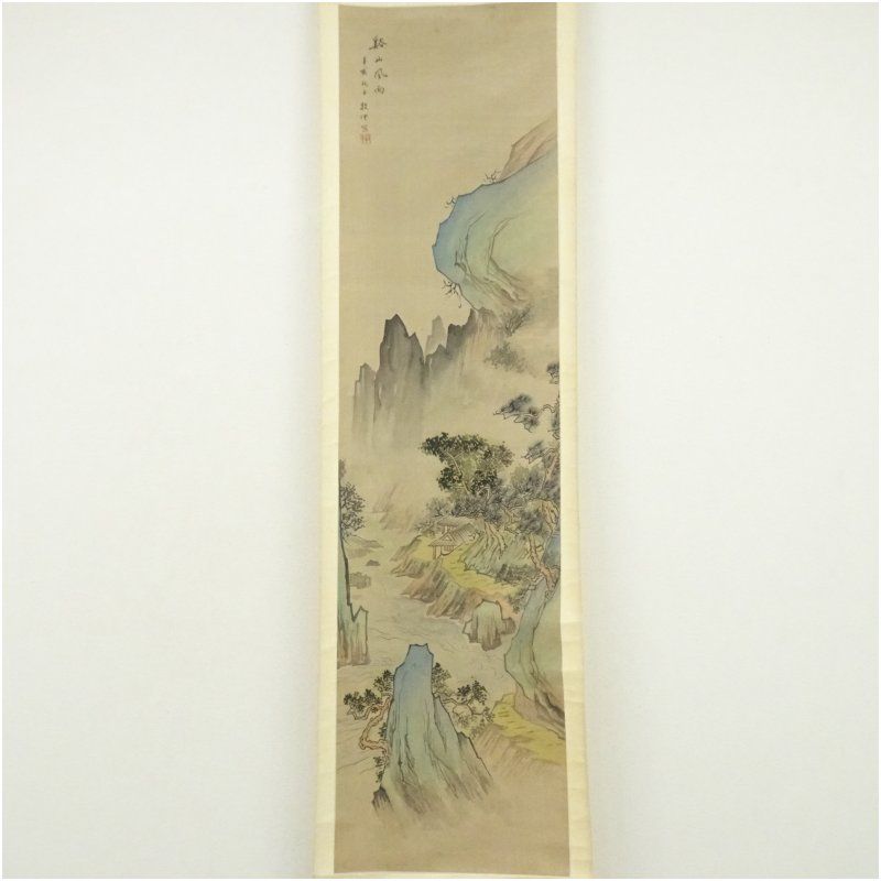 山水画 掛軸 モノクロ 溪山 溪水 山水画 掛軸 モノクロ 溪山 溪水