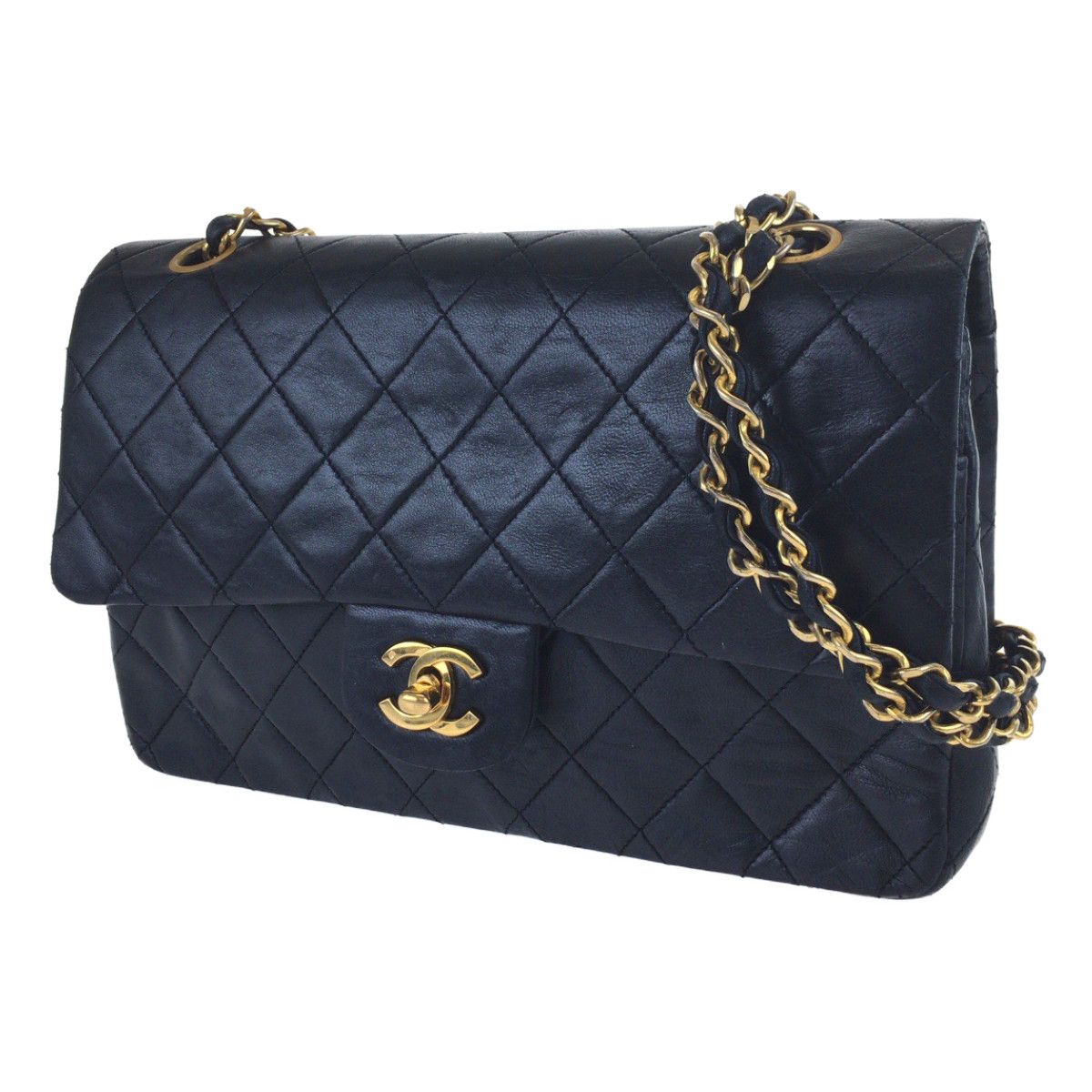 CHANEL シャネル マトラッセ 25 タイムレス Ｗフラップ ココマーク ブラック ゴールド ラムスキン チェーンショルダーバッグ 【中古】 レディース 305595 CHANEL シャネル マトラッセ 25 タイムレス Wフラップ ココマーク