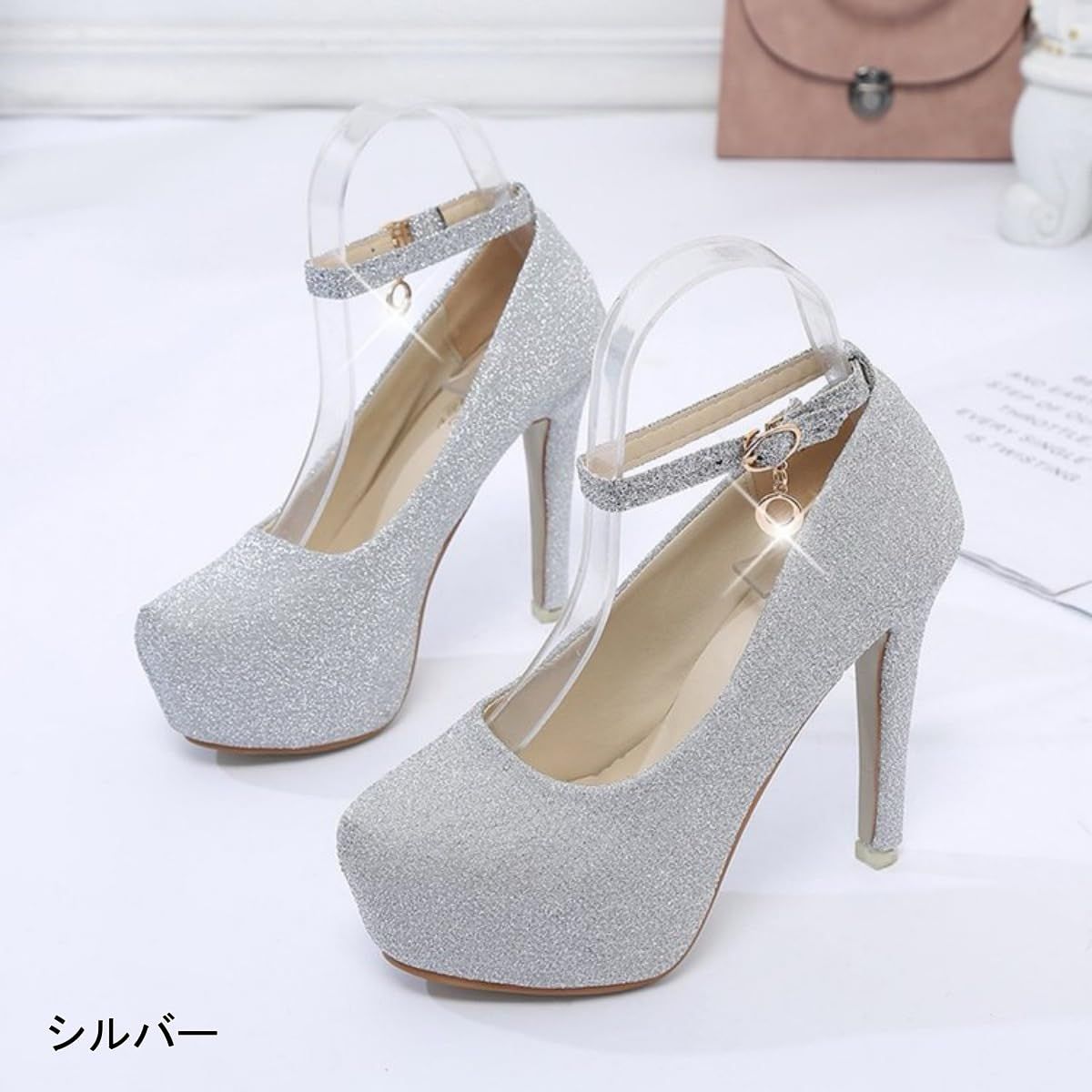 [Lopis] パンプス レディース ハイヒール 脚長 美脚 厚底 履きやすい 12cm ヒール 靴 ラウンドトゥ ラメ 痛くない 歩きやすい (シルバー, 日本の靴のサイズ寸法, 大人, 数値, 24.0 cm) [シルバー] [24.0 cm]