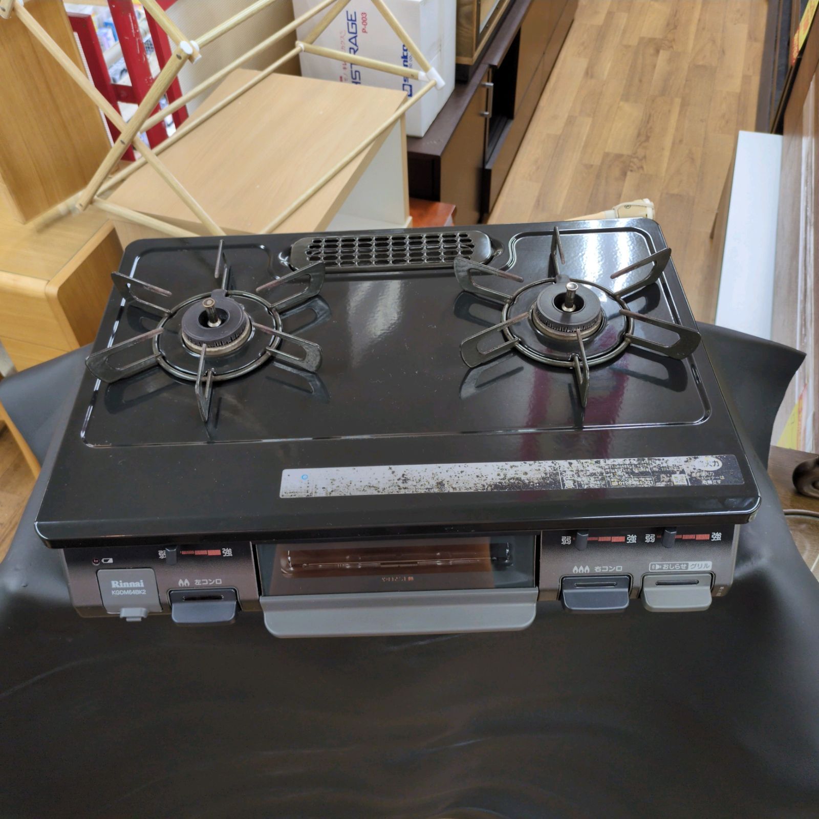 J342 ☆ｸﾞﾘﾙ使用感☆Rinnai☆都市ガスコンロ☆水無し片面焼きグリル  