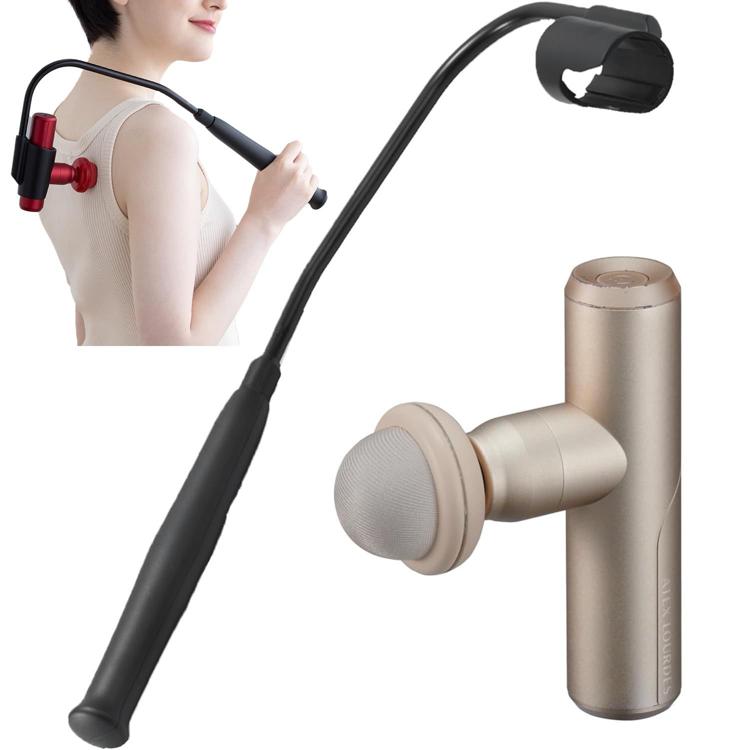 ATEX アテックス ルルドガンプラスアーム アダプター付き アーム付き 振動 軽量 220g 強力 6mm振幅 振動レベル4段階 アタッチメント5種 AX-HX336gd ゴールド 背中 肩 腰 足 全身 プレゼント ギフト 健康グッズ 収納ポ