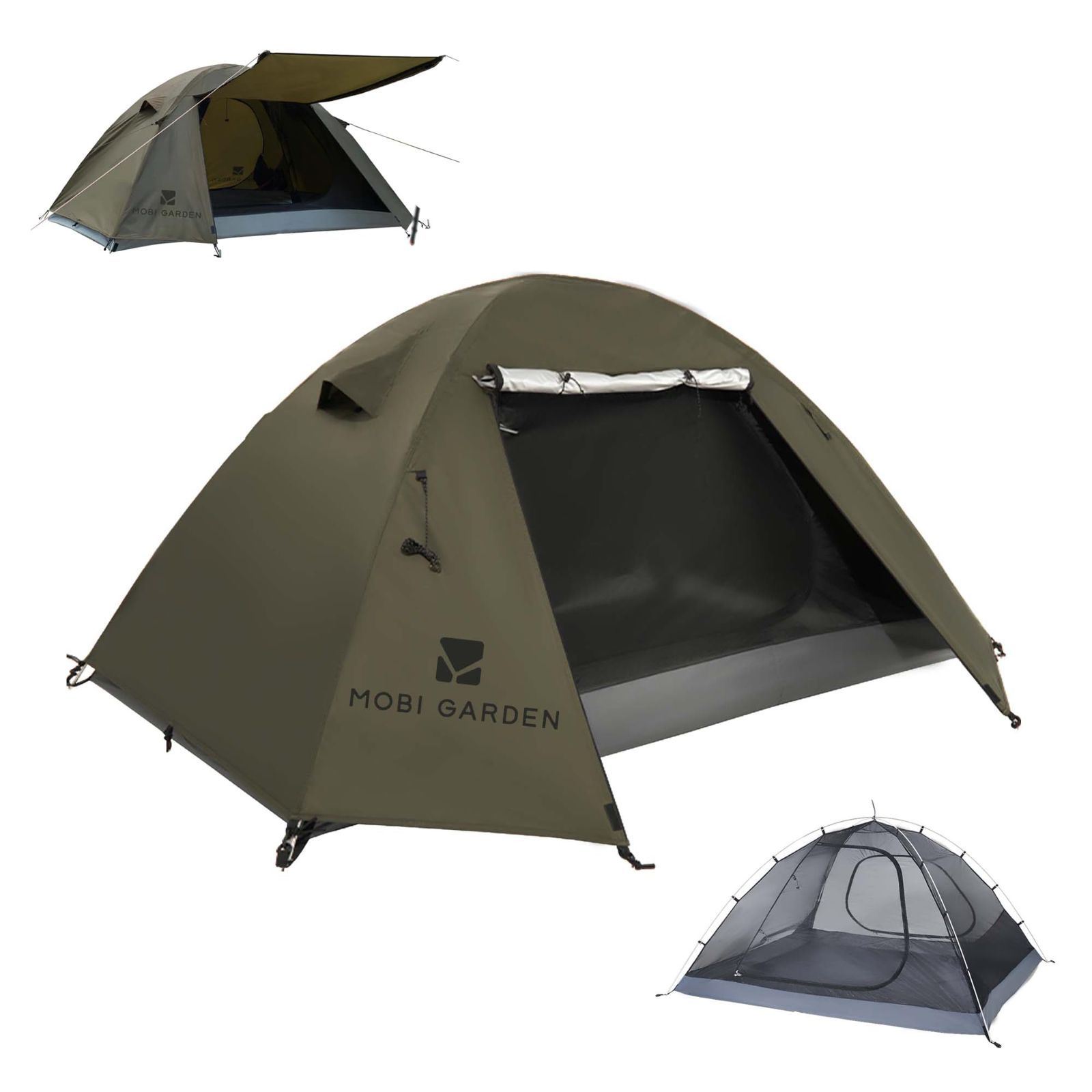 MOBI GARDEN テント ソロテント キャンプテント 1-2人用 二重層 軽量 コンパクト アルミ製ポール 撥水加工素材 UVカット アウトドア 簡単設営 収納バッグ付き キャンピング 登山