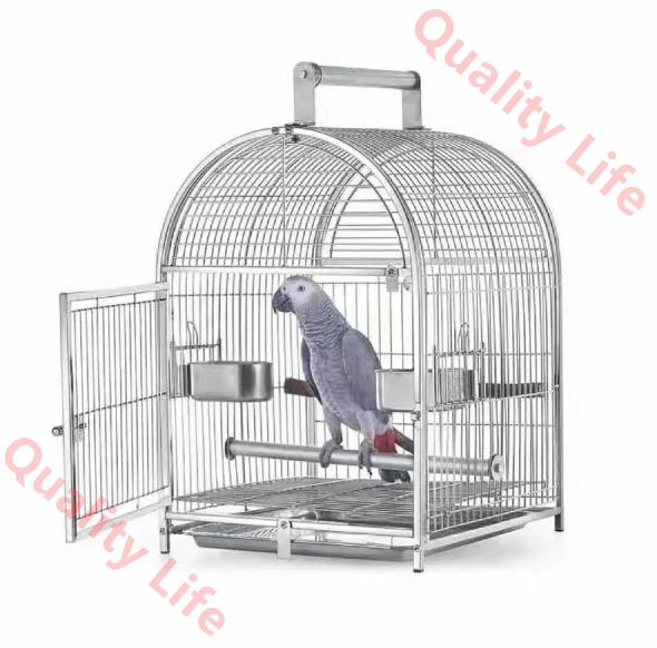 ステンレス鋼 鳥用キャリーかご 鳥小屋 携帯用小型オウム旅行ケージ ペットバードケージ 旅行鳥かご カナリア 鳥用キャリーかご バードケージ 鳥かご トレイ フードカップ2個 スタンディングスティック2本付き