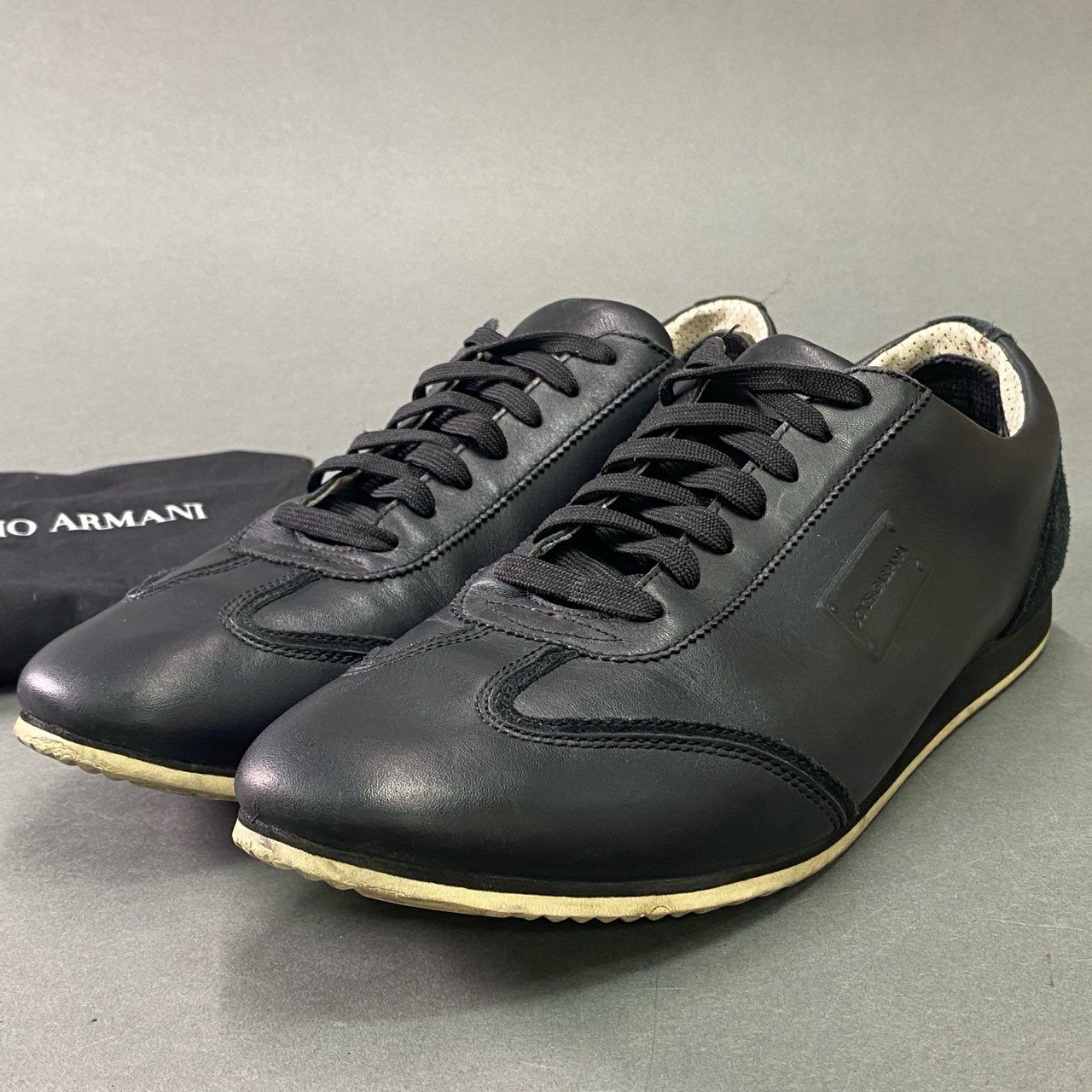 6b17 DOLCEu0026GABBANA ドルチェアンドガッバーナ レザーローカットスニーカー 9 ブラック Leather ロゴ型押し スエード シューズ Du0026G ドルガバ