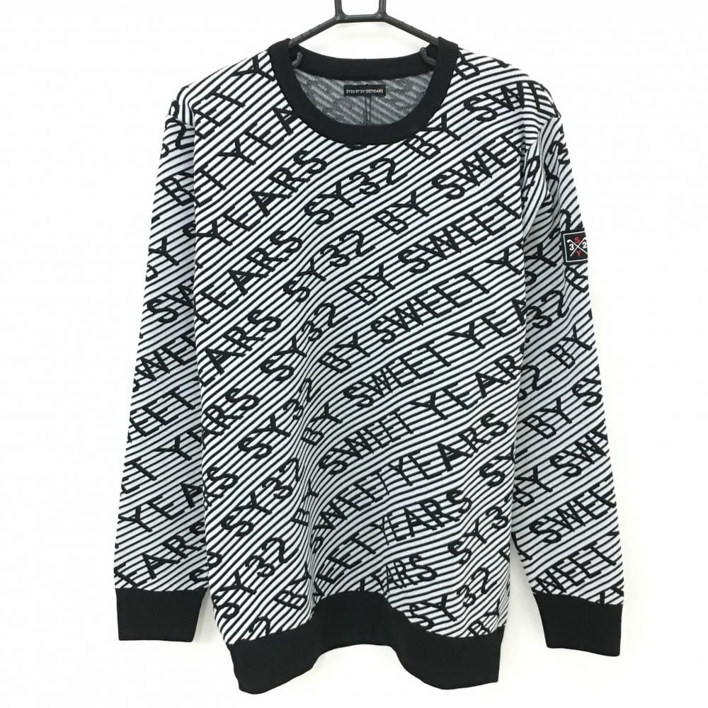SY32 セーター 黒×白 ロゴ総柄 斜めボーダー ニット メンズ XL ゴルフウェア 2025年モデル SY32 BY SWEET YEARS