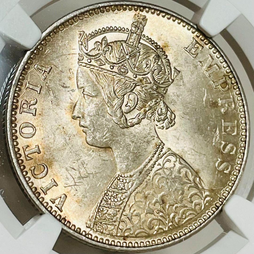 1901C 英領インド １ルピー 銀貨 ビクトリア女王 NGC MS62 - 美術、工芸品