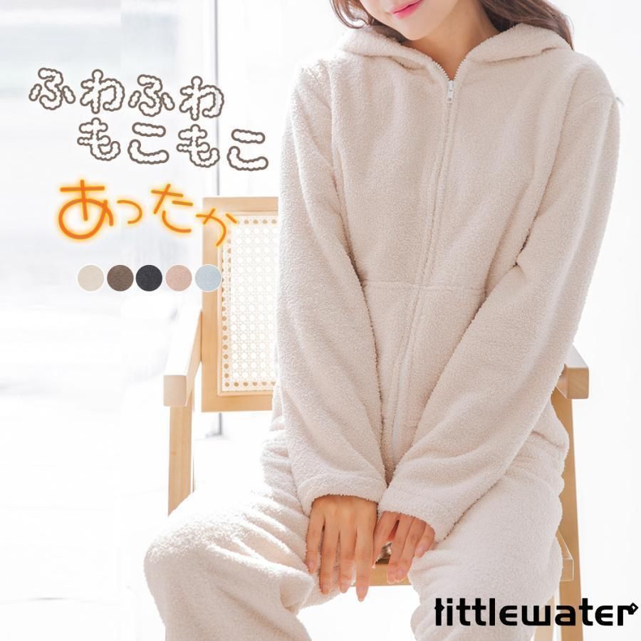 ルームウェア レディース 長袖 上下セット 起毛 ふわふわ もこもこ ゆったり パジャマ トップス パンツ フード付き パーカー 秋冬 白
