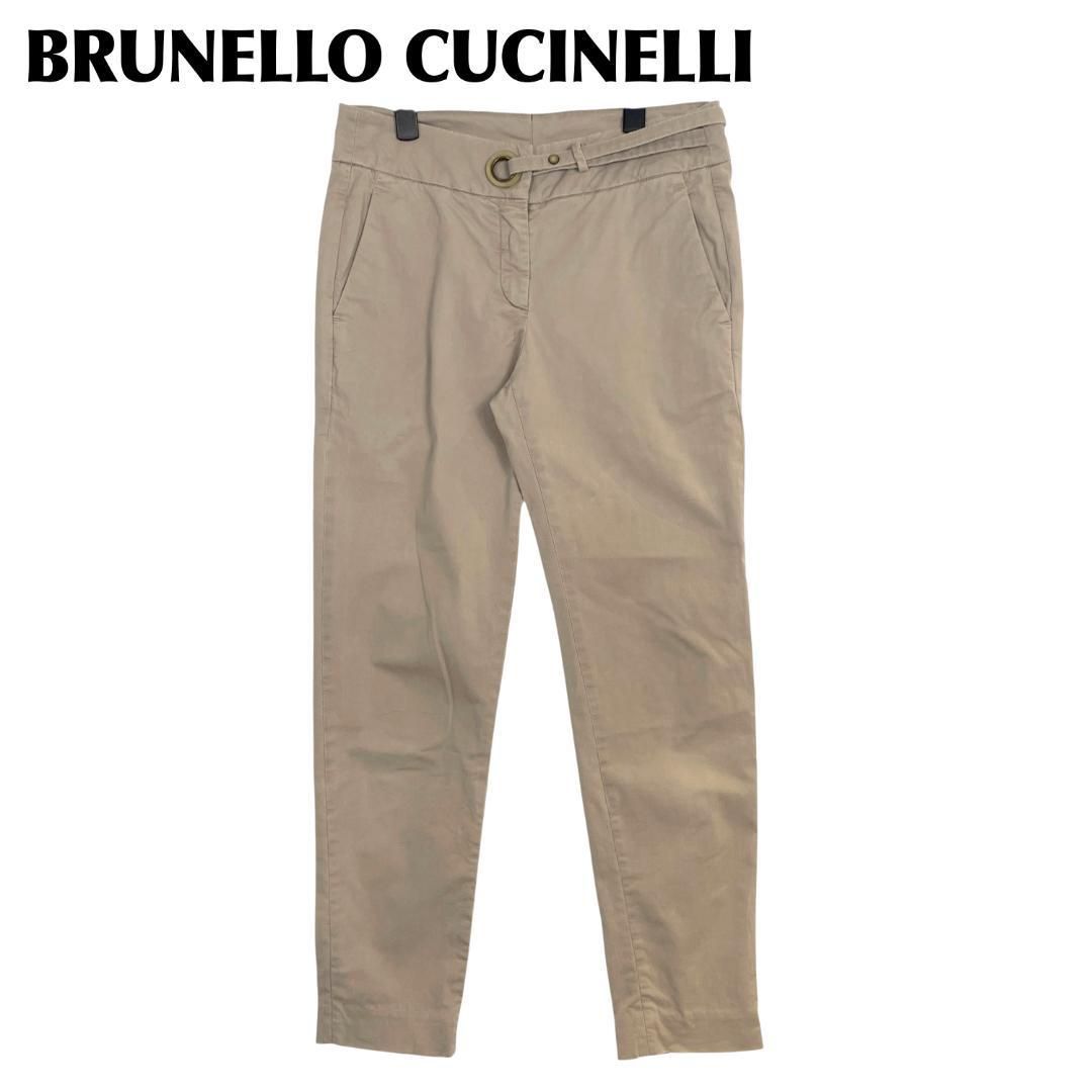 BRUNELLO CUCINELLI ベルト付ハイウエストパンツ M グレージュ