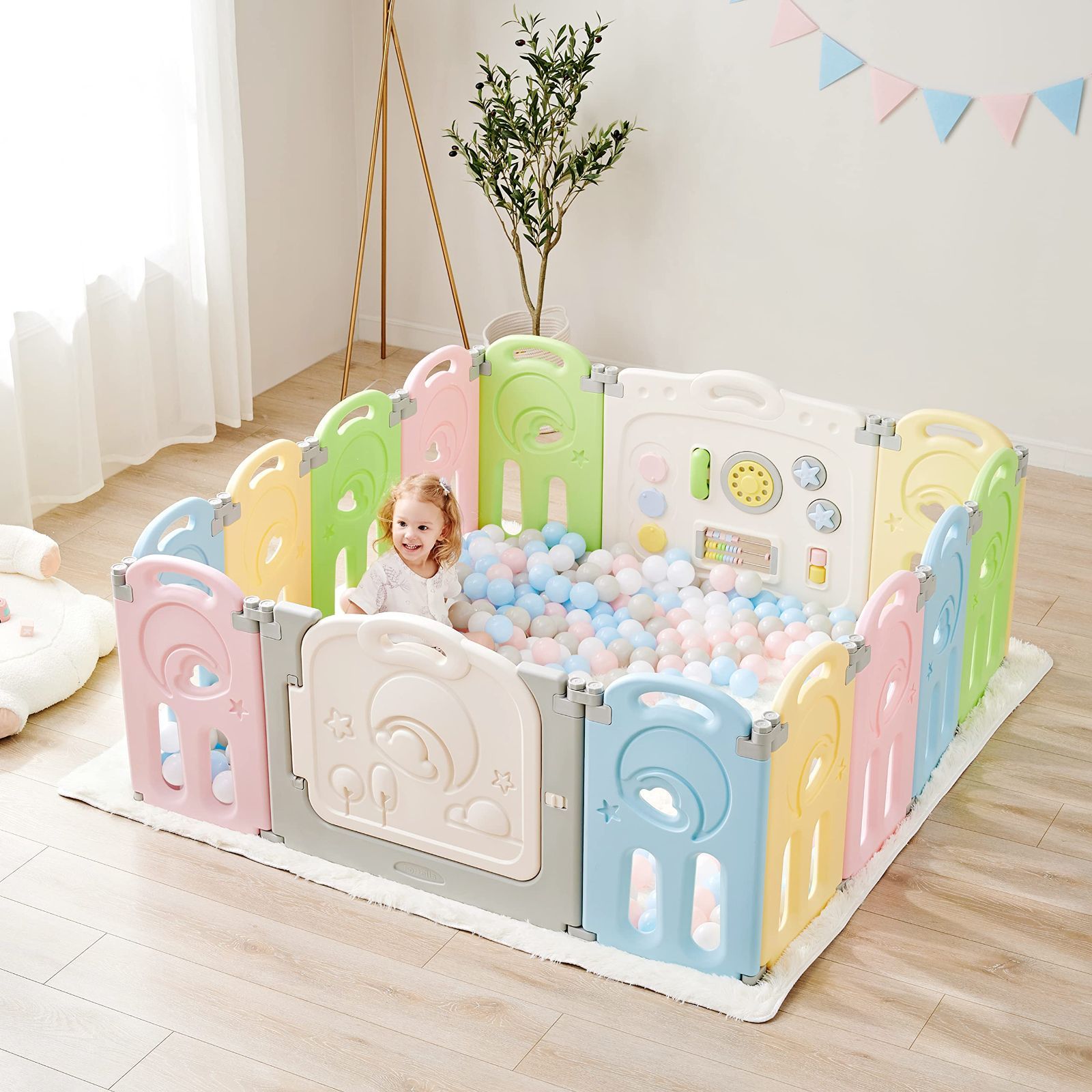 ドア付き 組立簡単 おもちゃパネル ベビーゲート 高さ62cm キッズランド 折りたたみ プレイヤード ベビーサークル ベビー Castle プレゼント Cloud 出産祝い Fortella マルチ 14枚セット