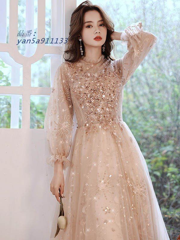 ドレス 大人 ピアノ 発表会 ロングドレス ミモレ丈 結婚式 大きいサイズ 母親 長袖 ロング 演奏会用ドレス 演奏会 袖付き 小さいサイズ yan5a911133