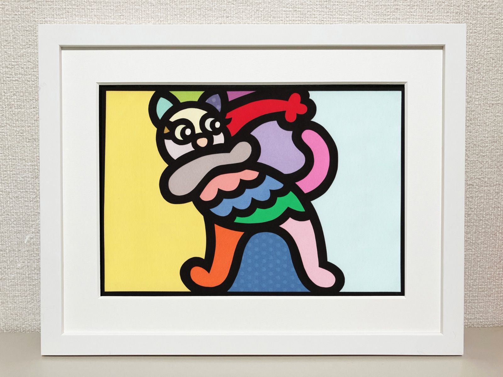 A4サイズ 183-1 Cat Alphabet - R” 2025 Original art work on paper cutting with collage by CHOP POP ◆日本製UVカットアクリルフレーム付き◆ Pop Art
