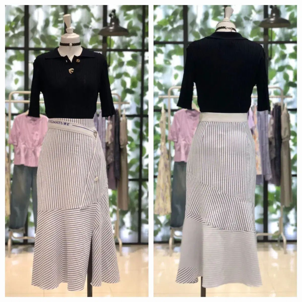 DEWL ストライプ ロング丈スカート