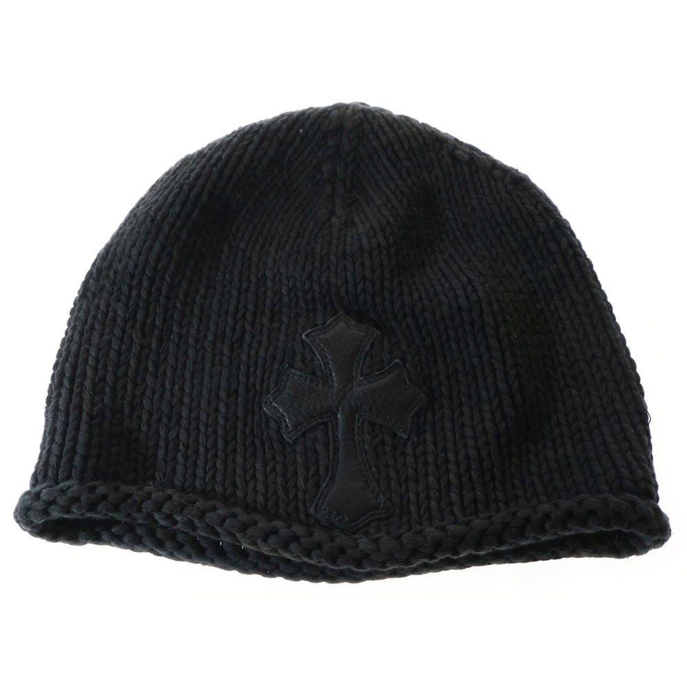 CHROME HEARTS クロムハーツ BEANIE クロスボールボタン クロスパッチ ビーニー ニット帽 帽子 ブラック