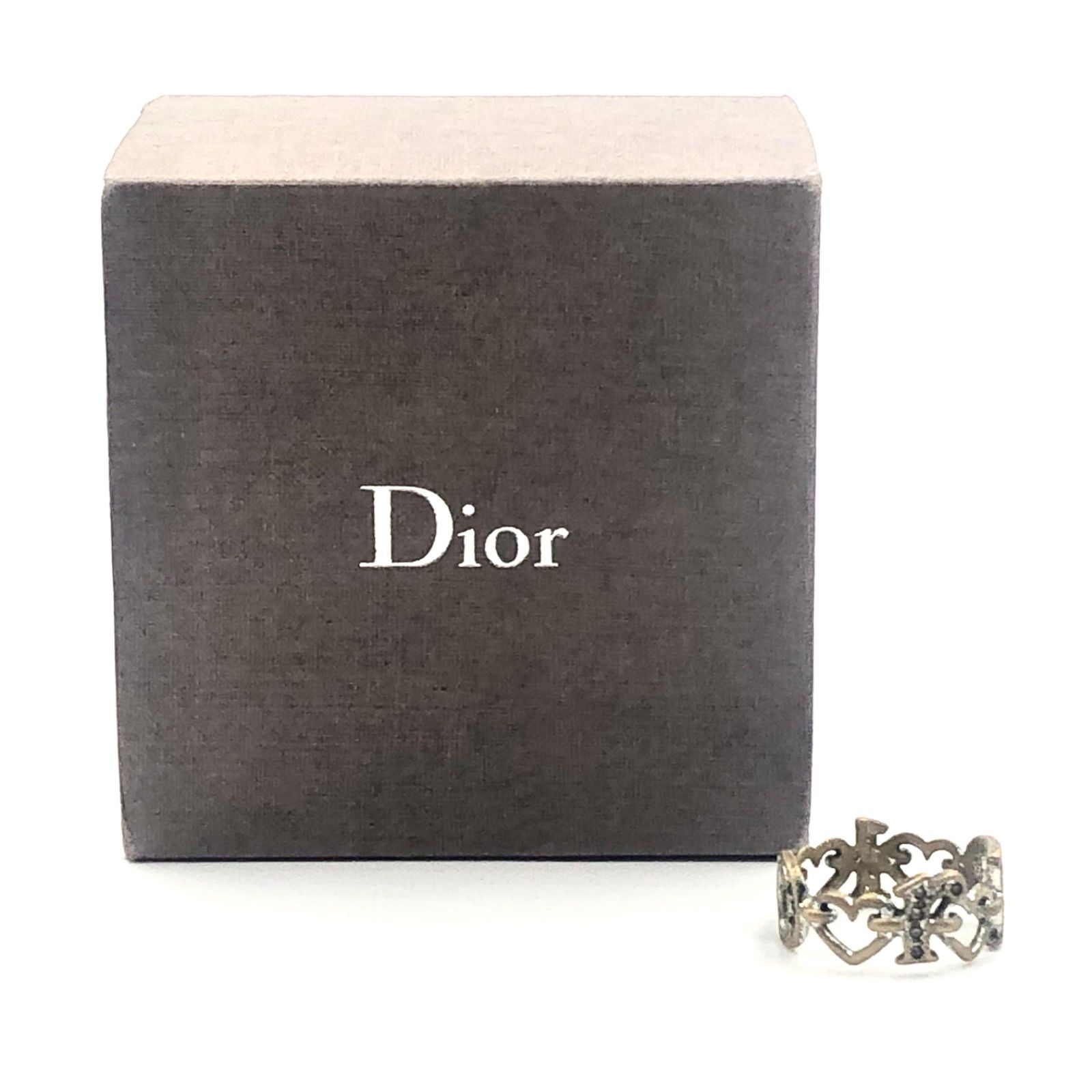 Dior ディオール ロゴリング 指輪 ラインストーン シルバー金具 刻印6 