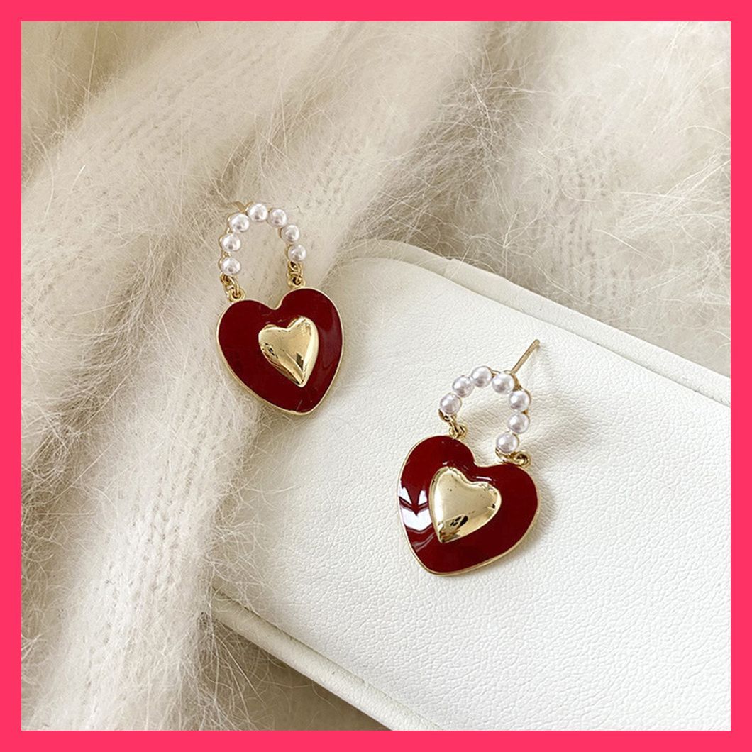 おしゃれ】 ピアス レディース ハートピアス赤 韓国 プレゼント