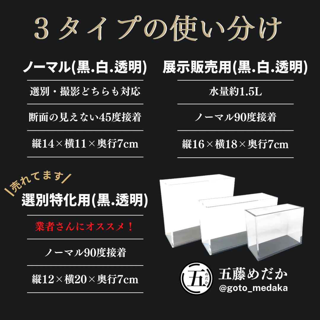 五藤めだか】選別特化AB品(黒) メダカ用 ケース 撮影 横見 - メルカリ