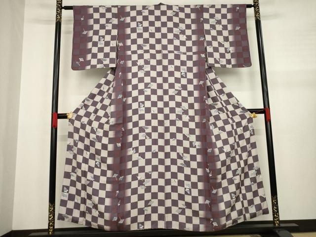 平和屋着物●上質な小紋　市松間道　番傘　暈し染め　正絹　逸品　AABA7979ck 平和屋着物○上質な小紋 市松間道 番傘 暈し染め 正絹 逸品 AABA7979ck