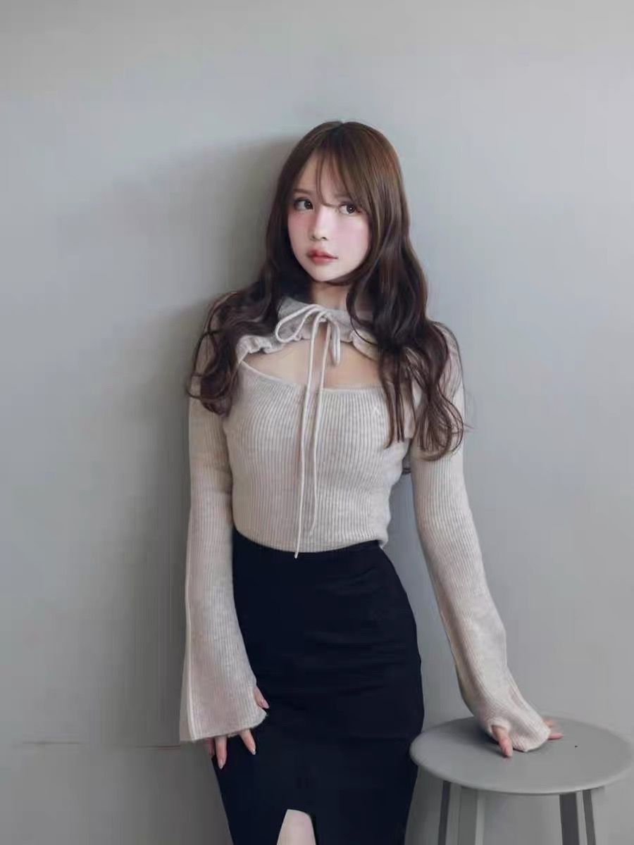 andmary Anita ribbon knit tops beige