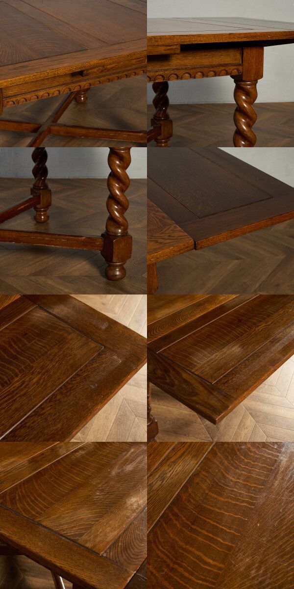 ドローリーフテーブル】英国 伸長式 ツイストレッグ アンティーク