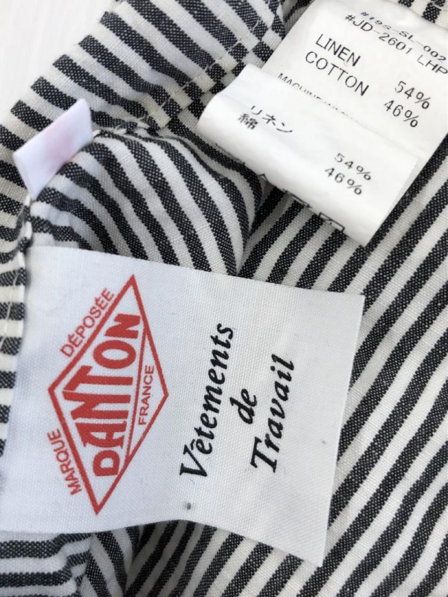 DANTON ダントン リネン混 ストライプ サロペット size36/グレー系 DANTON ダントン リネン混 ストライプ サロペット