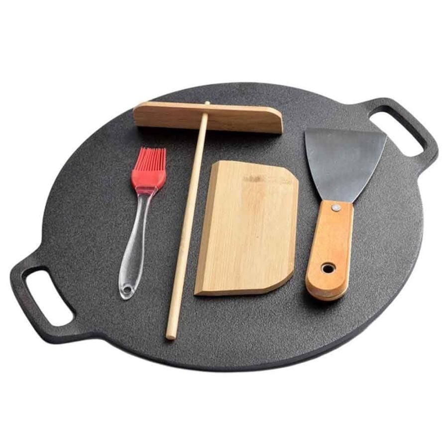 クレープパン 30cm クレープ トンボ付き IH対応 クレープメーカー クレープ焼き器 フライパン 味付け済みの鋳鉄フライパン コーティングさ